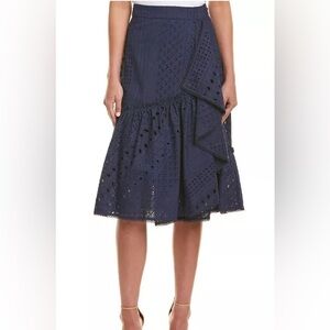 NWT Trina Turk Embroidered Eyelet Knit Vallejo Skirt Navy Blue Women’s Size 14